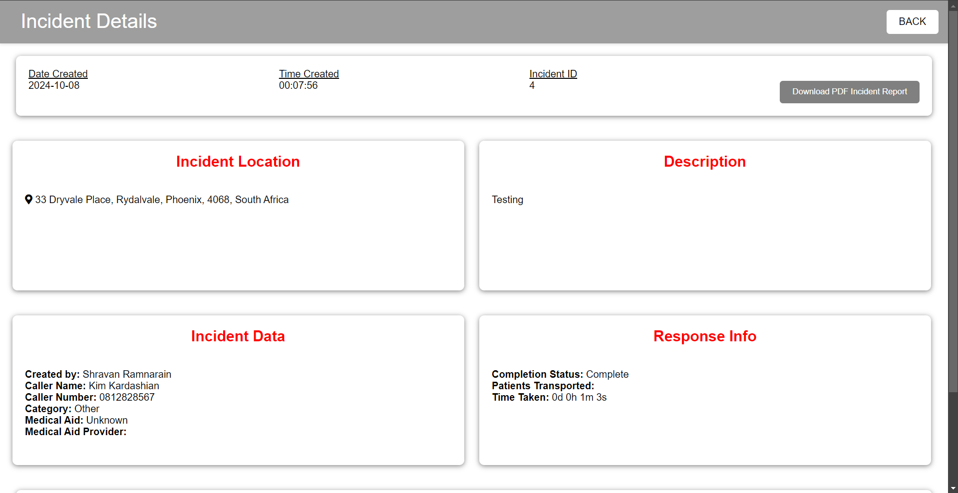 Incident Details View